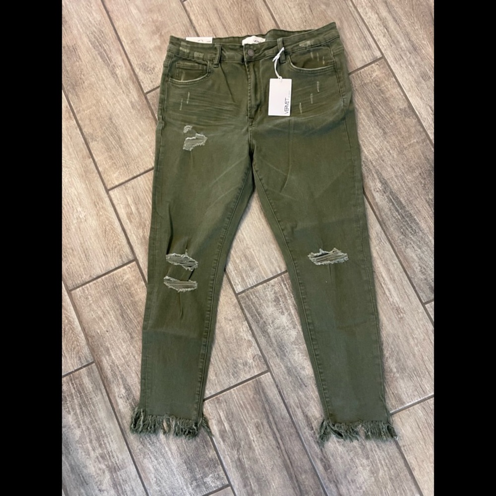 Vervet Army Green Amber Distressed Raw Hem Skinny Fit Ankle Jeans SZ 32